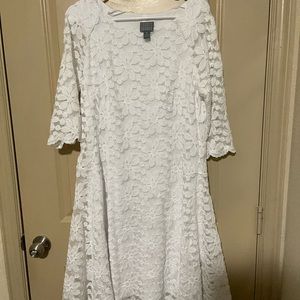 Long sleeve white lace mid-length dress